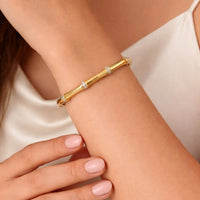 18K Gold Plated Bamboo Style Zircon Accent Bangle - RACHIVA