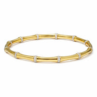 18K Gold Plated Bamboo Style Zircon Accent Bangle - RACHIVA