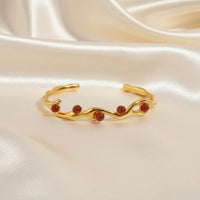 18K Gold Plated Red Stone Organic Open Cuff Bracelet - RACHIVA