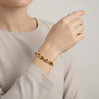 18K Gold Plated Red Stone Organic Open Cuff Bracelet - RACHIVA