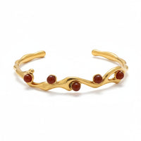 18K Gold Plated Red Stone Organic Open Cuff Bracelet