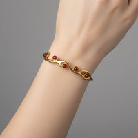 18K Gold Plated Red Stone Organic Open Cuff Bracelet