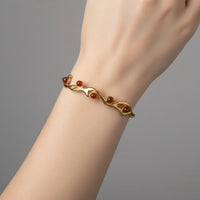 18K Gold Plated Red Stone Organic Open Cuff Bracelet - RACHIVA