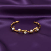 18K Gold Plated Pearl Organic Open Cuff Bracelet