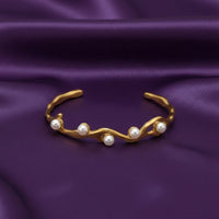 18K Gold Plated Pearl Organic Open Cuff Bracelet - RACHIVA