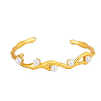 18K Gold Plated Pearl Organic Open Cuff Bracelet