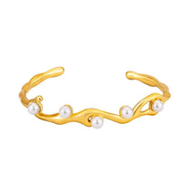 18K Gold Plated Pearl Organic Open Cuff Bracelet - RACHIVA