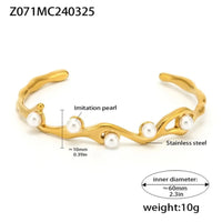 18K Gold Plated Pearl Organic Open Cuff Bracelet - RACHIVA