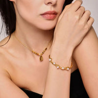 18K Gold Plated Pearl Organic Open Cuff Bracelet - RACHIVA