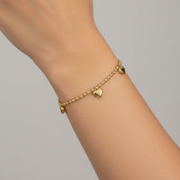 18K Gold Plated Heart Charm Beaded Bracelet