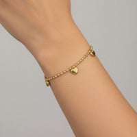18K Gold Plated Heart Charm Beaded Bracelet - RACHIVA