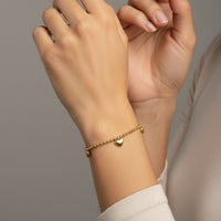 18K Gold Plated Heart Charm Beaded Bracelet