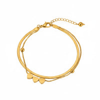 18K Gold Plated Layered Heart Charm Snake & Box Chain Bracelet