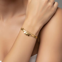 18K Gold Plated Layered Heart Charm Snake & Box Chain Bracelet