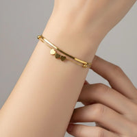 18K Gold Plated Layered Heart Charm Snake & Box Chain Bracelet - RACHIVA