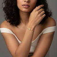 18K Gold Plated Double Chain White Shell Heart & CZ Station Bracelet