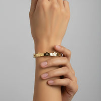 18K Gold Plated Daisy Flower CZ Bangle Bracelet