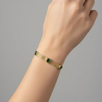 18K Gold Plated Gold Mesh Chain Bracelet with Emerald Green Heart CZ