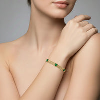 18K Gold Plated Gold Mesh Chain Bracelet with Emerald Green Heart CZ - RACHIVA