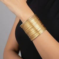 18K Gold Plated Multi-Wire Open Cuff Bangle Bracelet - RACHIVA