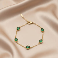 18K Gold Plated Emerald Green Teardrop CZ Station Bracelet - RACHIVA