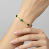 18K Gold Plated Emerald Green Teardrop CZ Station Bracelet - RACHIVA