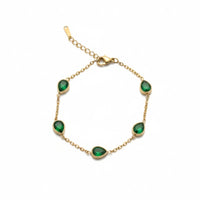 18K Gold Plated Emerald Green Teardrop CZ Station Bracelet