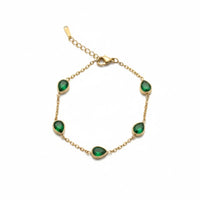 18K Gold Plated Emerald Green Teardrop CZ Station Bracelet - RACHIVA