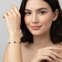 18K Gold Plated Emerald Green Teardrop CZ Station Bracelet - RACHIVA