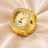 18K Gold Plated Zircon Studded Square Ring Watch - RACHIVA