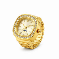 18K Gold Plated Zircon Studded Square Ring Watch - RACHIVA
