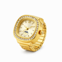 18K Gold Plated Zircon Studded Square Ring Watch