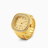 18K Gold Plated Zircon Bezel Square Ring Watch