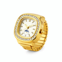 18K Gold Plated Zircon Embellished Square Ring Watch