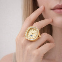 18K Gold Plated Zircon Embellished Square Ring Watch - RACHIVA