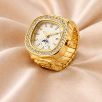 18K Gold Plated Zircon Embellished Square Ring Watch - RACHIVA
