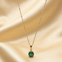 18K Gold Plated Green Oval CZ Solitaire Pendant Satellite Chain Necklace