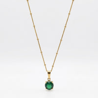 18K Gold Plated Green Oval CZ Solitaire Pendant Satellite Chain Necklace