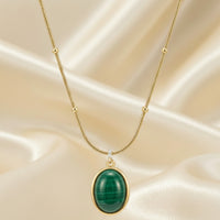 18K Gold Plated Green Malachite Oval Pendant Satellite Chain Necklace