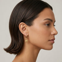 18K Gold Plated Puffy Flower Charm Huggie Hoop Earrings