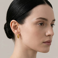 18K Gold Plated Ribbed Textured Chunky Huggie Hoop Earrings