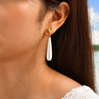 18K Gold Plated Puffy Heart Stud Long Pearl Teardrop Drop Earrings
