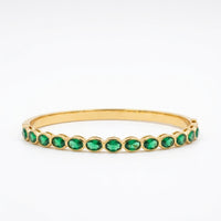 18K Gold Plated Green Oval CZ Bezel Full Tennis Bangle