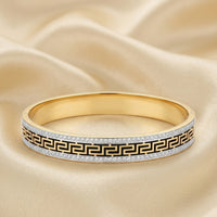 18K Gold Plated Black Greek Key Pavé CZ Wide Statement Bangle