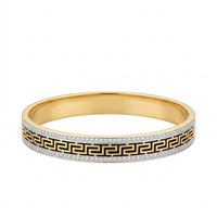 18K Gold Plated Black Greek Key Pavé CZ Wide Statement Bangle