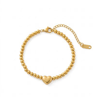 18K Gold Plated Ball Bead Bracelet with Puffy Heart Charm