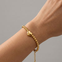 18K Gold Plated Ball Bead Bracelet with Puffy Heart Charm