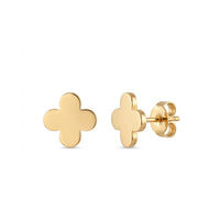 18K Gold Plated Solid Clover Quatrefoil Stud Earrings