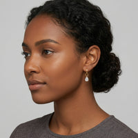 18K Gold Plated Pear CZ Solitaire Charm Hoop Earrings