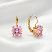 18K Gold Plated Pink Cushion CZ Leverback Drop Earrings